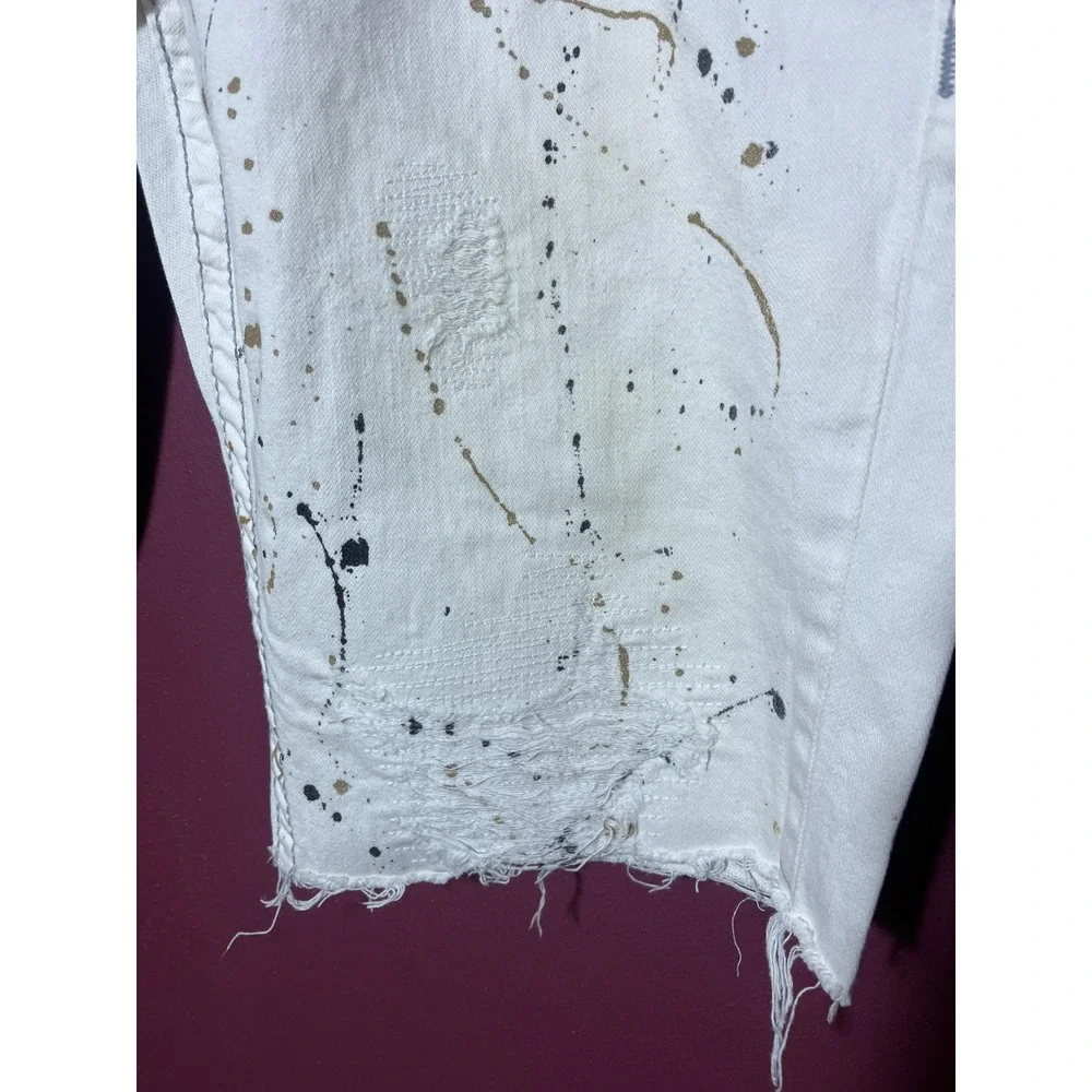 True Religion White Paint Splatter Distressed Skinny Denim Shorts Mens